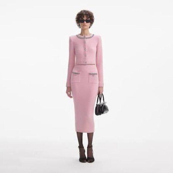 Self-Portrait Blush Pink knit Pencil Skirt size M - Picture 6 of 11